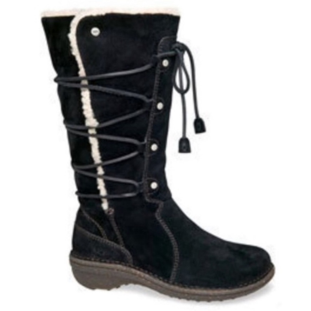 UGG Surfcat Black Shearling Suede Lace Up Winter Boots, Size 5
